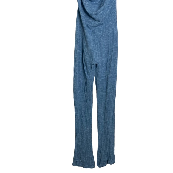 Blue Knit Cowl Neck Hoodie Style Sheer Jumpsuit - Picture 7 of 11
